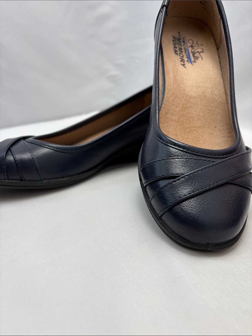 Life Stride Memory Foam Women 8.5 Navy Leather Slip-On Ballet Flats#410 - Picture 5 of 14